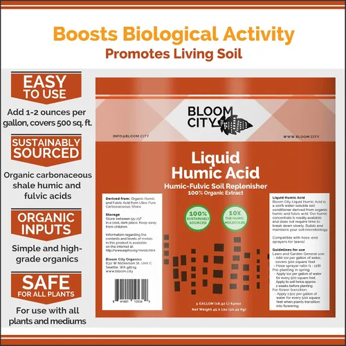 Miniatura 3 de Bloom City Fórmula Orgánica Líquida de Salud del Suelo Húmico, Excelente para Plantas de Interior, Jardines y Césped, Cuarto de Galón (32 oz)