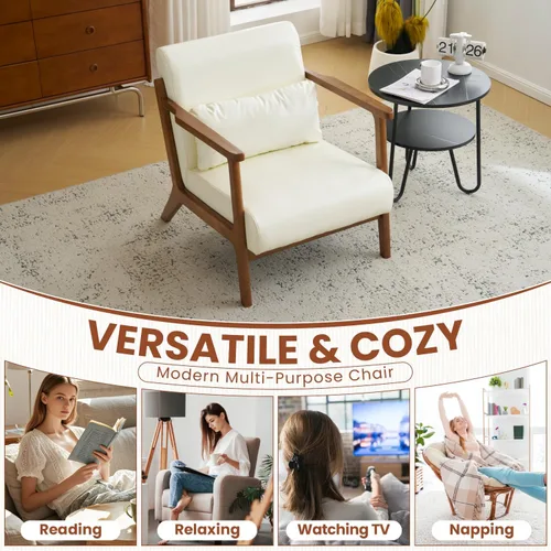 Miniatura 8 de MOJAY Silla Decorativa Moderna con Otomano, Sillón de Salón Tapizado en Cuero Sintético para Dormitorio, Balcón, Recepción