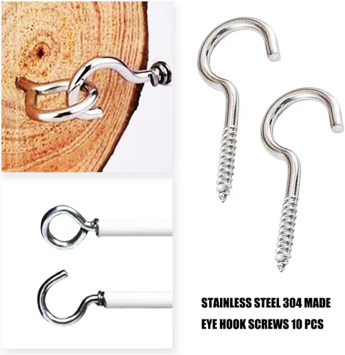 Miniatura 3 de Ganchos de tornillo de acero inoxidable, tornillos de gancho de ojo M5 de 2.5 pulgadas, ganchos de ojo de metal resistente para techo al aire libre