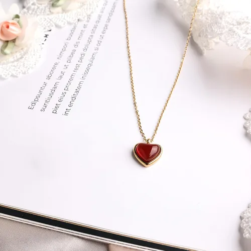 Miniatura 6 de Temoto Valentines Day Girlfriend Gifts Necklace - Gold Carnelian Crystal Heart Necklace for Women Teen Girls Love Gifts for Her