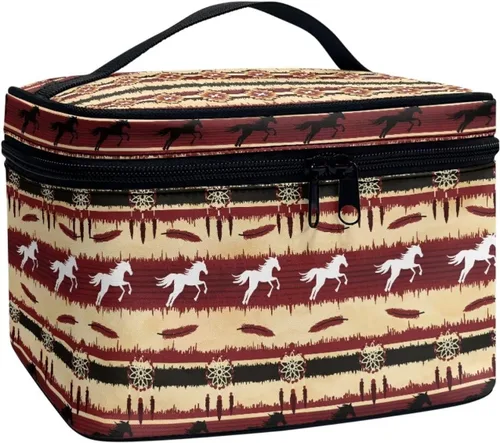 Miniatura 41 de JoyLamoria Bolsa de Maquillaje Portátil Bolsa de Cosméticos de Viaje Bolsa de Maquillaje con Gran Capacidad Bolsa con Cremallera, Aztec Southwestern