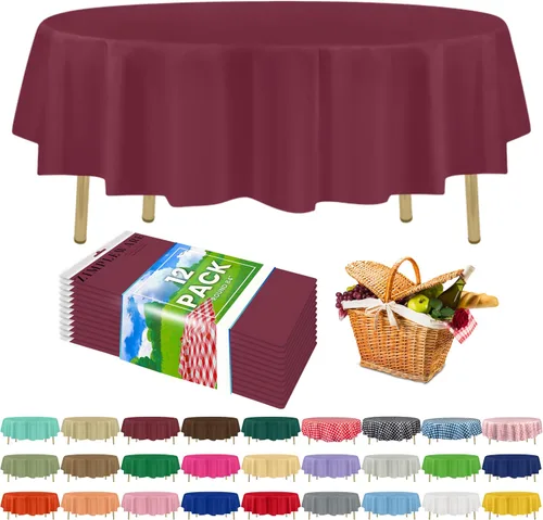 Miniatura 56 de Zimpleware - Mantel redondo de plástico para fiestas de 213 cm (84 pulgadas) de diámetro (paquete de 1, 6 y 12 unidades)