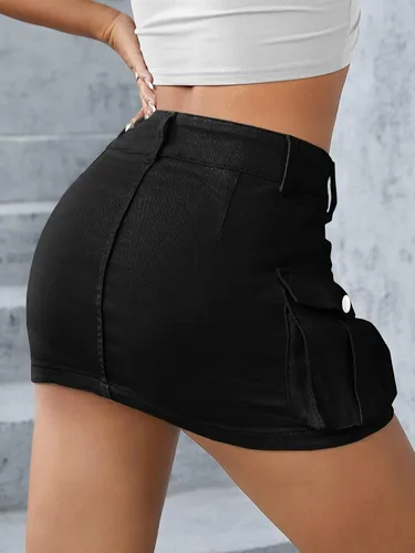 Miniatura 2 de Falda de carga de cintura baja para mujer, mini falda de mezclilla con bolsillo