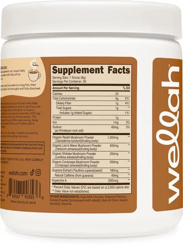 Miniatura 3 de Wellah Wake Up Adaptogenic - Mezcla de bebida de hongos con sabor a moca (30 porciones) – 40 mg de cafeína natural, 2000 mg de complejo de hongos