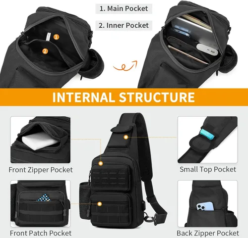 Miniatura 17 de BAIGIO Tactical EDC Sling Bag Militar Una Correa Hombro Mochila Molle Range Bolsas Paquete de Pecho, #01-verde militar, Pequeño, Bolso táctico