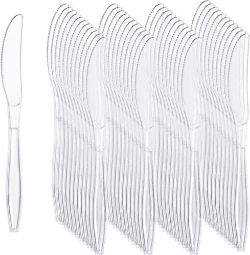 Miniatura 9 de Liacere 360 piezas de cubiertos de plástico transparente resistente, 150 tenedores, 150 cucharas, 60 cuchillos, libres de BPA, resistentes al calor