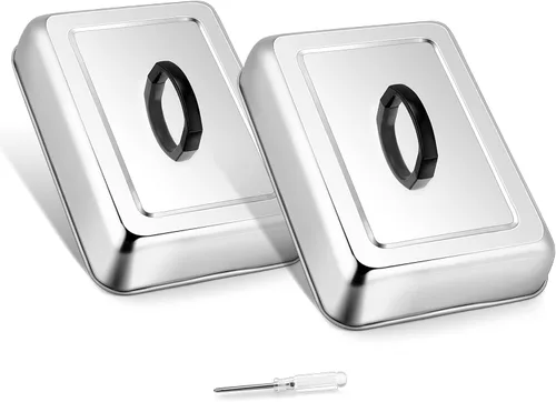 Miniatura 9 de Leonyo Cubierta de parrilla de 13 x 9 pulgadas para barbacoa, tapa rectangular de acero inoxidable para parrilla al aire libre, cubierta de metal