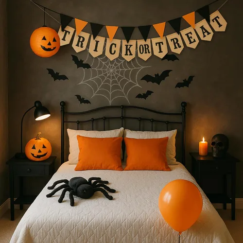 Miniatura 4 de Mandala Crafts Cartel de Halloween – Cartel de arpillera de Halloween con texto en inglés «Trick or Treat», banderines para decoración de chimenea