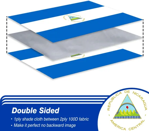 Miniatura 2 de Bandera de Nicaragua de 3 x 5 pies para exteriores, bandera nacional nicaragüense, bandera nacional nicaragüense, doble cara de 3 capas de poliéster