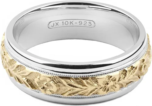 Miniatura 2 de Anillo de boda de plata de ley bicolor y oro amarillo de 10 quilates de 0.276 in de ancho