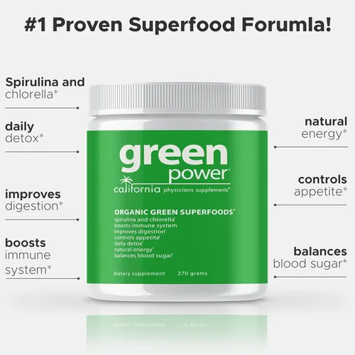 Miniatura 3 de Green Power - Polvo orgánico de superalimentos verdes – Espirulina y Clorella con probióticos, energía y apoyo inmunológico, salud digestiva – Sin