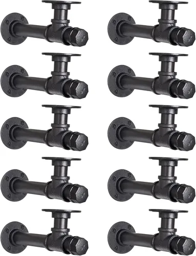 Miniatura 13 de Soporte de estante de tubo industrial de 6.7 pulgadas, estante flotante de pared de hierro en L para tablero de 6 a 12 pulgadas, estantes de tubería