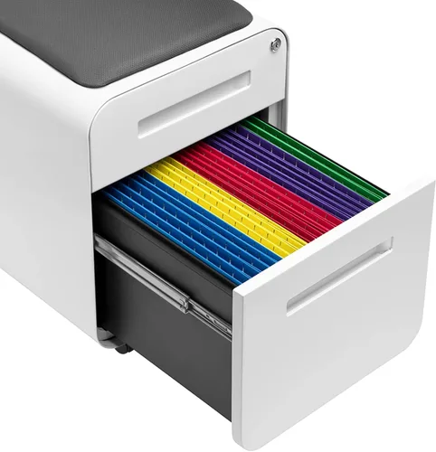 Miniatura 8 de Laura Davidson Furniture STOCKPILE - Mini archivador móvil con 2 cajones con asiento magnético extraíble, versión corta, archivador de metal, Negro