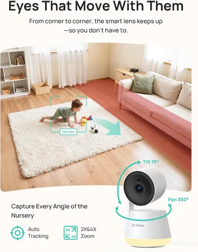 Miniatura 6 de Dr.Care LumiView Plus Smart WiFi Baby Monitor - Pantalla dividida 1080P de 5.5 pulgadas y cámara 2K, modo de privacidad, alertas de llanto