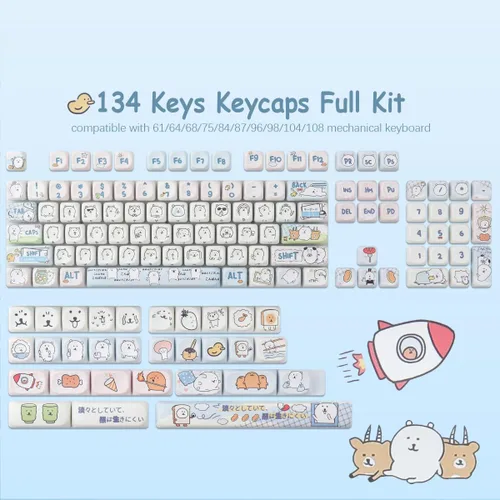 Miniatura 5 de Hyekit teclas PBT MOA Profile MOGUMOGU Oso de broma lindo teclas 147 teclas juego de teclas de sublimación japonesas de dibujos animados kawaii
