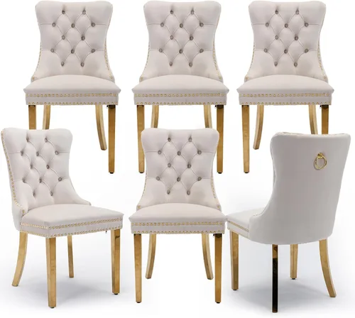 Miniatura 67 de Juego de 2 sillas de comedor tapizadas de terciopelo, sillas laterales de cocina de estilo moderno con ribete de cabeza de clavo y patas de madera