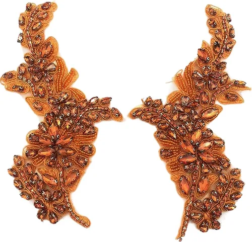Miniatura 9 de 1 par de apliques hechos a mano con diamantes de imitación de flores para ropa, parches de tela de cristal para vestido de novia, apliques de encaje