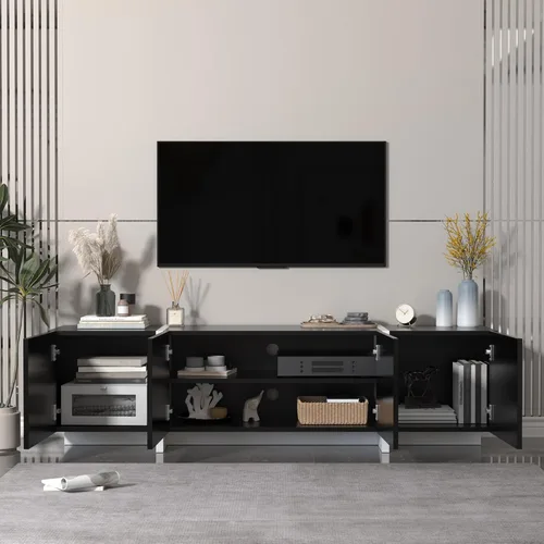 Miniatura 7 de holzart Soporte de TV moderno de alto brillo de 67 pulgadas de ancho para TV de 60/65/70/75 pulgadas, elegante centro de entretenimiento