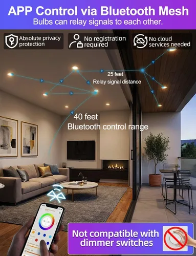 Miniatura 3 de Paquete de 12 bombillas LED empotradas BR30, 16 millones de colores RGB, control Bluetooth APP BRmesh APP 2700K-6000K blanco sintonizable, base E26