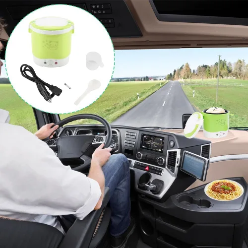 Miniatura 3 de 1L Mini olla arrocera 12V fiambrera eléctrica – Vaporizador de alimentos multifuncional portátil de viaje para coche, camping (verde)