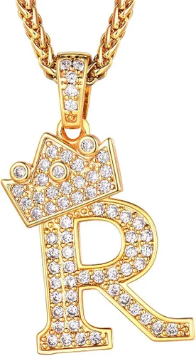 Richsteel A-Z Crown Initial Necklace for Men Women 18K Gold Plated Shiny Cubic Zirconia Monogram Pendant with 22'' Chain+2'' (Extended) Fashion