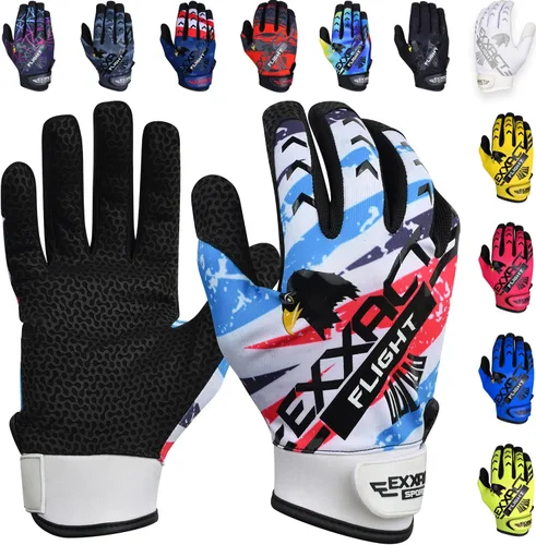 Miniatura 10 de Exxact Sports Guantes de bateo de béisbol para jóvenes y adultos con palma de cuero texturizada, guantes de bateo de sóftbol para mujeres/hombres