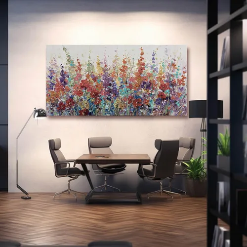Miniatura 5 de XIANSHOU Arte de pared rosa y dorado con textura de flores para dormitorio, sala de estar, oficina, habitación de niñas, decoración de pared, 29 x