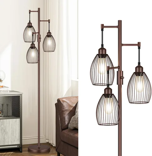 Miniatura 17 de Lámpara de pie regulable, lámparas de pie industriales para sala de estar, lámpara de árbol dorada, lámparas altas con 3 elegantes cabezales