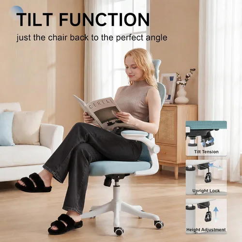 Miniatura 6 de Silla de oficina ergonómica con soporte lumbar ajustable y reposacabezas, silla de escritorio de malla con respaldo alto para oficina en casa