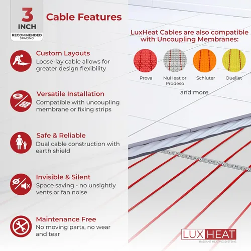 Miniatura 4 de LuxHeat Kit de cable de calefacción de suelo de 10 pies cuadrados - Sistema de calefacción por suelo radiante de 120 V - Sistema de suelo