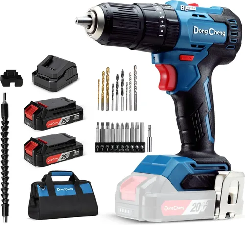 Miniatura 9 de Dong Cheng Taladro de impacto resistente sin escobillas de 20 V, 531 pulgadas, con batería de 2 x 2.0 Ah, portabrocas de metal sin llave de 1/2