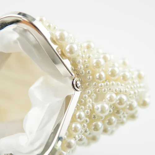 Miniatura 5 de Ofuleo Bolsos de mano de perlas de lujo, bandolera de cristal para mujer, para boda, noche, fiesta casual, Blanco