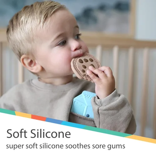Miniatura 2 de Nuby Mordedor de silicona para bebés con chispas de chocolate y leche para la dentición, alivia las encías doloridas, más de 3 meses