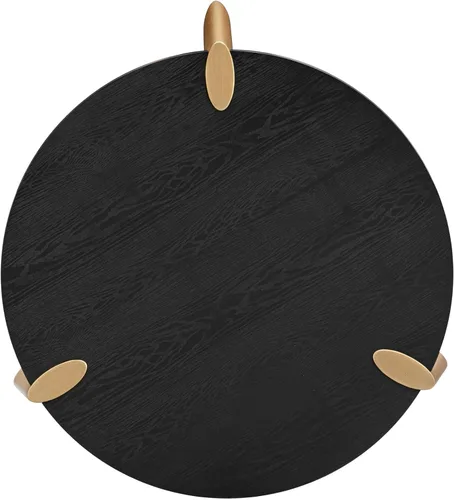 Miniatura 5 de NTC Mesa de centro redonda de madera Tribase Boho de 40 pulgadas para sala de estar y comedor, impermeable y resistente al calor, negro quemado