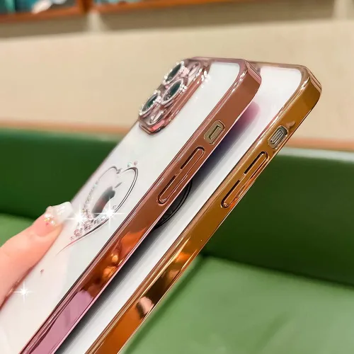 Miniatura 3 de Bling Glitter Heart compatible con iPhone 13 Pro de 6.1 pulgadas, bonito protector de cámara completo brillante para mujer, funda de teléfono Oro