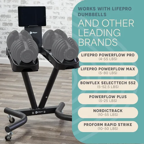 Miniatura 3 de Lifepro PowerFlow Pro Stand — Adjustable Dumbbell Stand & Rack with Locking Wheels Phone/Tablet Holder — Compatible with PowerFlow Plus, PowerUp