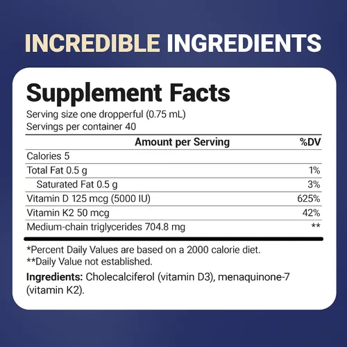 Miniatura 9 de Dr. Berg - Gotas líquidas de vitamina D3 K2 de máxima potencia con aceite MCT – 5,000 UI de vitamina D3 líquida con K2 – Apoya huesos fuertes