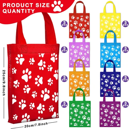 Miniatura 3 de Sumind 24 bolsas con estampado de patas con asa, no tejidas, regalo de gato, regalo de patas, regalo de gato, bolsa de dulces reutilizable