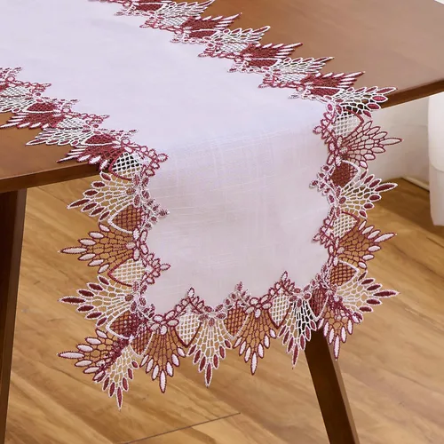 Miniatura 14 de Camino de mesa de lino de encaje rojo oscuro blanco de 36 pulgadas de largo, bufanda de aparador claret, decoración de mesa para Navidad, cocina