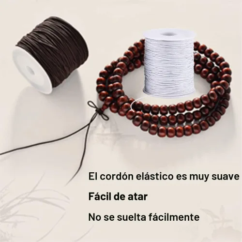 Miniatura 6 de Cuerda elástica para pulseras, 2 rollos de 1 mm de cordón elástico resistente para hacer joyas, collares, cuentas en blanco y negro