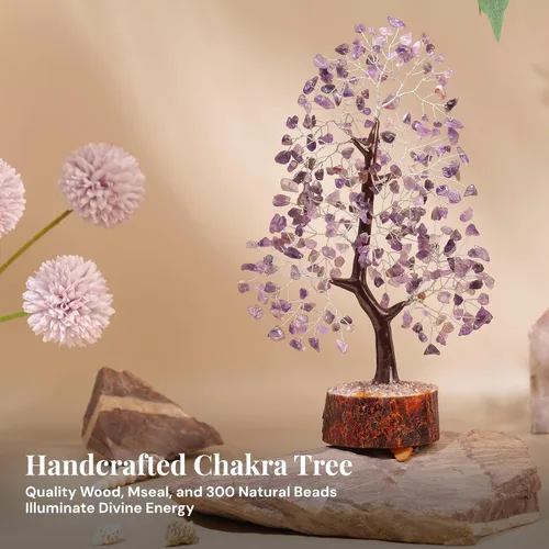 Miniatura 2 de Árbol de la vida de cristal amatista de 10-12 pulgadas con 2 colgantes de chakra – Bonsái de cristal sanador, árbol del dinero para energía