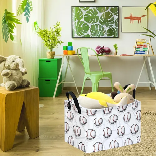 Miniatura 4 de MAIZMZ Cesta de almacenamiento rectangular vacía, organizador de almacenamiento impermeable de béisbol, cestas plegables con asas para mujeres