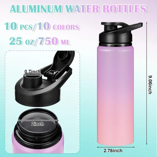 Miniatura 2 de Mimorou Paquete de 10 botellas de agua de aluminio a granel de 25 onzas botellas deportivas reutilizables con tapa a presión y asa, botella de agua
