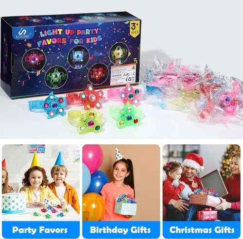 Miniatura 2 de SCIONE Paquete de 24 pulseras giratorias con luz LED, que brillan en la oscuridad, recuerdos de fiesta para niños de 4 a 8 a 12, juguetes de caja