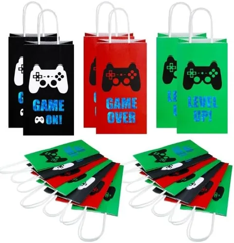 Queepe Juego de 24 bolsas de papel para fiestas de videojuegos, juego de bolsas de regalo para videojuegos, suministros para fiestas de cumpleaños