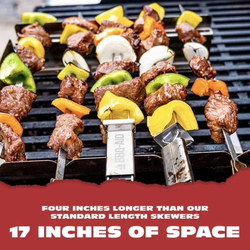 Miniatura 2 de BBQ-AID Brochetas extra largas de 17 pulgadas – Brochetas de metal para barbacoa de liberación rápida para Kabobs – Doble punta, acero inoxidable