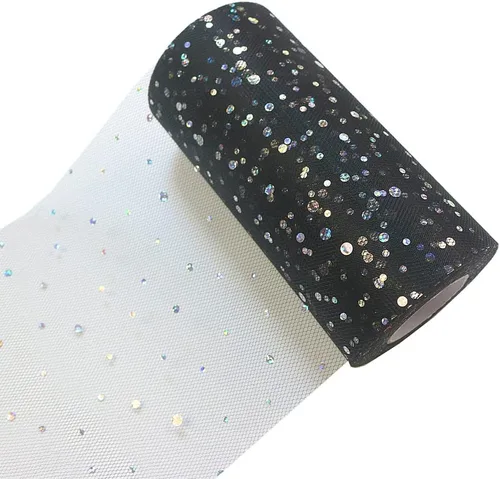 Miniatura 2 de DADAXIE - Rollos de tul con purpurina láser, rollo decorativo de tela de tul de 6 x 50 yardas (150 pies), color brillante para camino de mesa, Negro