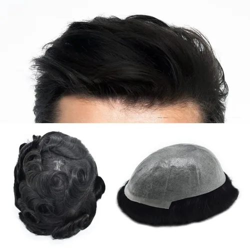 Miniatura 16 de Toupee - Sistemas de cabello humano para hombre, 0.002 in, piel ultrafina para hombre, tupé en V, polivinílico de poliuretano natural, piezas