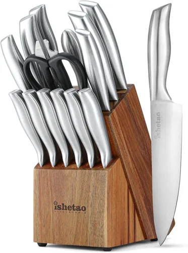 Juego de cuchillos para cocina con bloque, juego de cuchillos de cocina de 15 piezas, juego de cuchillos de chef ultra afilados para cocina, juego
