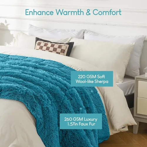 Miniatura 3 de Cottonblue Manta con Peso de 20 libras, Piel Sintética Reversible de Lujo Suave Pelo Largo Cálida Manta Pesada 60x80 pulgadas, Cálida Elegante Manta